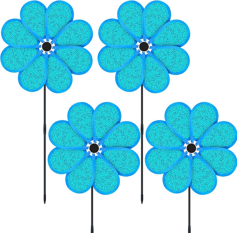 DECEED 4PCS 11.4" W x 28" H Reflective Pinwheels Sparkly Lawn Wind Spinners Colorful Rainbow Windmill for Garden Decoration Bird Devices Deterrent to Scare Birds Away（Light Blue） - Image 1